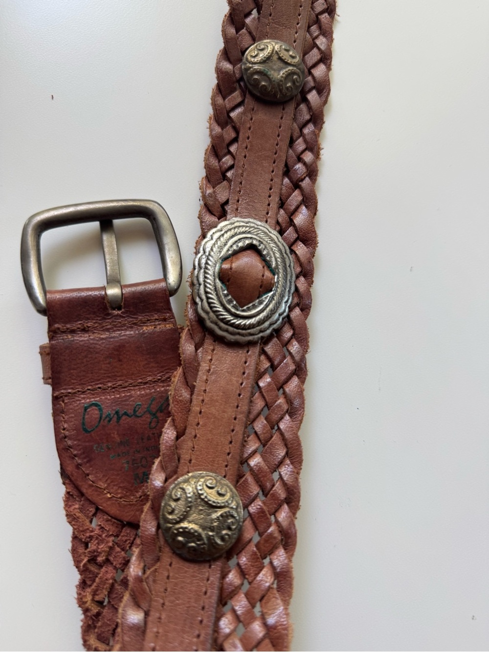 Omega Western Braided Brown Leather Belt Womens M
